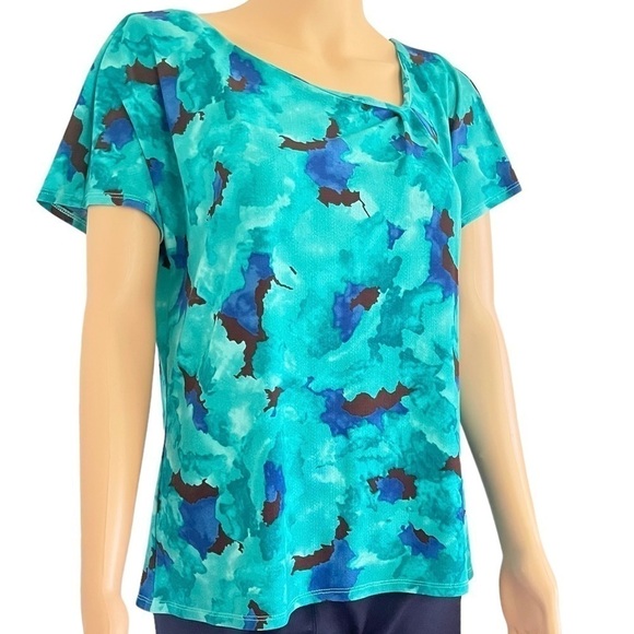 JACKLYN Smith watercolor tie-dye print blouse asymmetric ruffled neckline M - Picture 3 of 15